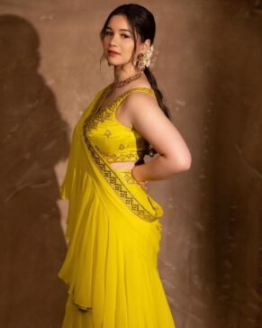Sara Tendulkar in yellow sari photo